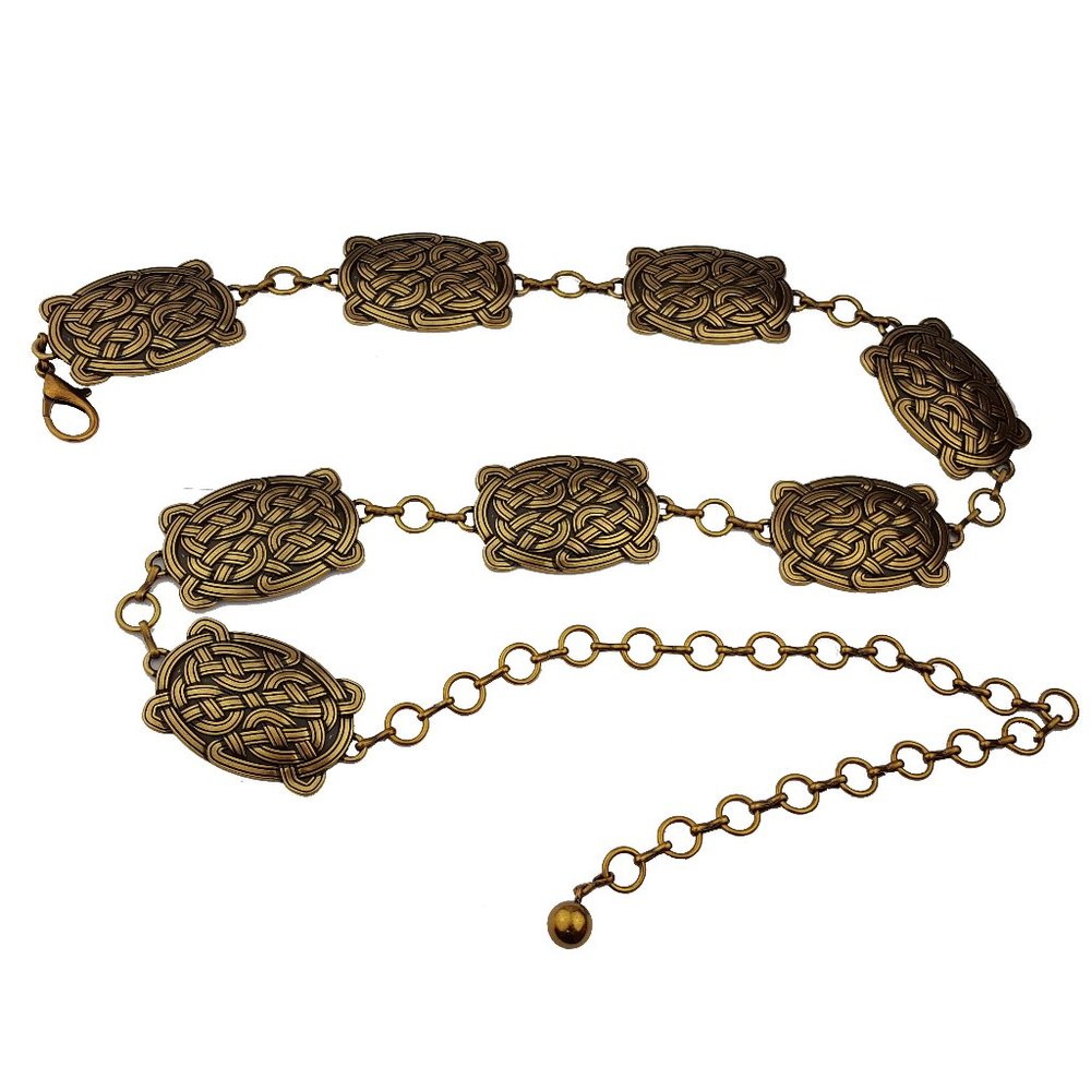 Western Navajo Metal Knotted Design Concho Chain Belt Brass/ Silver